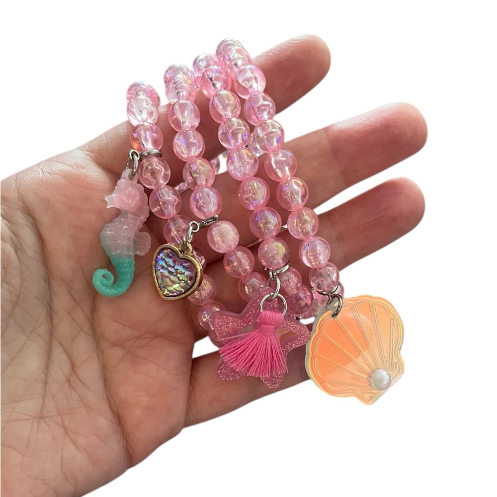 Mermaid Themed Bracelet Set of 4 - Pink Beads
